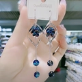 Boucles d'oreilles pampilles en argent avec cristaux bleu foncé et longue chaîne - 60# Crochet d'oreille-Or-Bleu