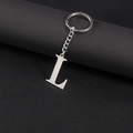 Polished silver stainless steel keychain featuring uppercase letter L on black leather - Letter L