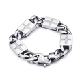 Silbernes Panzerketten-Armband im Punk-Stil mit Strass-Kreuzen und großem Karabiner - Silber (Stahl)