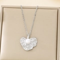 Silver leaf pendant necklace with white pearl and textured finish on a gift box - Steel Color (KP116042-MZOZ)