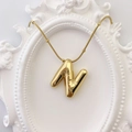 Chubby puffy gold balloon letter N pendant on a delicate snake chain for women - Gold Letter N