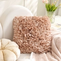 Pink square floral ruffle throw pillow with elegant 3D pleats on a white chair - Square / Cover Only / Khaki