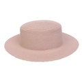 Light pink wide brim straw sun hat with flat top for summer beach and outdoor protection - Cow Skull Decor Band Style (284E)