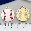 Pendentif baseball en émail et alliage avec relief doré et référence de taille - Grand Softball Blanc (19030)