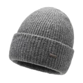 Dunkelgraue Strickmütze mit Rippenmuster und NY&ED-Metallemblem für einen coolen Look - Einheitsgröße / Hellgrau