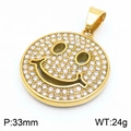 Colgante de cara sonriente hip hop bañado en oro con diamantes de imitación - Colgante de Cara Sonriente Dorado Sin Cadena (KP130459-MZOZ)