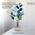Nordic artificial blue pompom mum with eucalyptus in a gold wire glass vase - Blue Ping Pong Mum Set