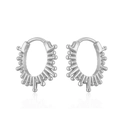 Detailed view of silver hoop earrings featuring unique radial beaded spoke design - Style C (Cylindrical Ray) / White Gold