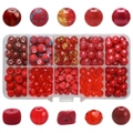 Detailed macro view of mixed red glass and stone beads in a 10-compartment storage box - 200Pcs/Box / Red Series