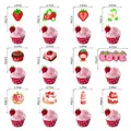 Strawberry party decorations set with size dimensions for cake toppers and banner pieces - Strawberry Cupcake Toppers