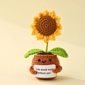 Handmade crochet sunflower potted plant with a smile face and positive message card - Positive Potted-Sunflower (8cm)