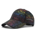 Breathable mesh baseball cap featuring vibrant rainbow camouflage pattern and curved brim - Black