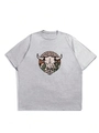 Close-up of gray cotton T-shirt featuring a vintage bull skull and cactus desert print - M / Light Gray