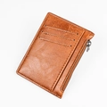 Brown faux leather multi-slot card holder with zipper pocket and lychee texture - Brown