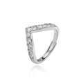 Macro shot of V-shaped silver ring with micro-paved cubic zirconia stones and mirror effect - Style G / White Gold