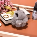 Cute grey faux mink fur rabbit keychain charm for women handbags with gold decorative feet - 8cm / Donkey Skin Grey
