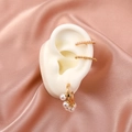 Elegant gold-tone earring set with pearl cluster hoop and geometric ear cuffs on model - Pearl Pendant Ear Cuff Set (KC金7116)