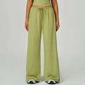 Women's wide leg lounge pants in grass green with elastic drawstring waist design - Lime Green