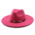 Dettaglio del cappello fedora fucsia in pelle scamosciata con tesa larga e conchiglia - M (56-59cm) / Rosa Rosso Pelle Scamosciata