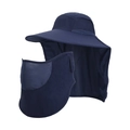 Navy blue wide brim outdoor sun hat with breathable face mask and neck protection cover - Navy Blue