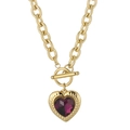 Golden chunky chain necklace with a purple heart gemstone pendant and OT buckle clasp - Gold Purple Heart (KN19301-Z)