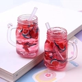 Miniature pink watermelon mason cup model with liquid and glitter resin charms - Red Straw Cup