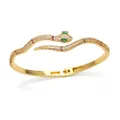 Golden snake-shaped bangle featuring sparkling white zircon and emerald green gemstone eyes - Style C-Gold Green Red Gem