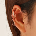 Chic gold cross ear cuff with sparkling rhinestones and cascading tassel chains for women - Pave Cross Multi-Layer Tassel Style (1228)
