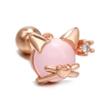 Rose gold cat stud earring with pink stone and zircon accent on a white background - Cat Style (EGD0037) / Rose Gold