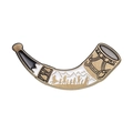 Golden horn metal brooch featuring hikers silhouette against mountain landscape - Horn Mountain Silhouette (XZ9330)