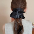 Elegant black pleated satin oversized scrunchie for women with silky texture and folds - Black Satin Pleated Style (32#)