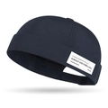 Unisex navy blue lightweight quick-dry docker cap with decorative white label patch - One Size (55-60cm Adjustable) / Navy Blue