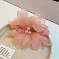 Pink dried rose hair claw clip with three white pearls accent for elegant hairstyling - Pink Fabric Flower Clip with 3 Pearls (Style 13)