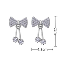 Detailed size view of silver bow earrings with stones, 2cm height and 1.3cm width - Bow Cherry Dangle (JED324)