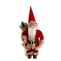 12-inch standing Santa Claus doll in red velvet robe with gift bag and faux fur trim - Red and Brown Long Fur Santa Claus