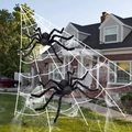 Riesiges Halloween Spinnennetz und schwarze Plüschspinnen Set für die Garten Dekoration - 7m Dreiecksnetz + 150CM + 90CM Spinnen + 80G Baumwolle + 20 Kleine Spinnen