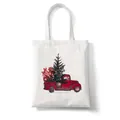 White Christmas canvas tote bag featuring a vintage red truck and holiday tree design - C6 Vintage Red Truck