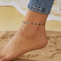 Adjustable silver chain anklet featuring multiple vibrant heart-shaped colorful gemstones - Anklet / Silver Multi-color