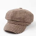 Dettagli del tessuto della coppola marrone con trama classica in lana pied-de-poule - M (56-58cm) / caffè