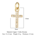 Golden copper cross pendant with cubic zirconia 13x8mm for DIY jewelry making - Gold Delicate Mini Cross (VB260)