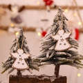Ornement de Noël ange en bois naturel avec étoile blanche évidée et cordelette - Ange / 2 Pcs/Paquet