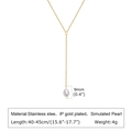 Gold-plated stainless steel Y-necklace with 9mm faux pearl pendant on a thin O-chain - 1568-Pearl Pendant Y-Shape