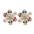 Golden Christmas snowflake earrings with festive red and green faux pearls - A138-56 Gold Snowflake w/ Pearl