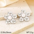 Silver flower earrings with pearl center in textured French palace style design - Style L Pearl Flower (KE115791-GC)
