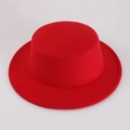 Classic red wool felt boater hat with a flat brim and retro British jazz style design - Red