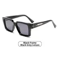 Modern black rectangle sunglasses with dark gray lenses and metal arrow accents - Black Frame Black Grey Lens
