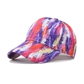 Colorful feather print baseball cap with purple base and vibrant embroidery patterns - Purple Feather
