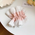 Pink plaid fabric scrunchie with white lace edges and a vintage pastoral style - Scrunchie / Pink Mesh