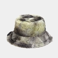 Bob épais en fausse fourrure tie-dye gris et jaune pour la chaleur hivernale - M(56-58cm) / Tie-Dye Gris Kaki