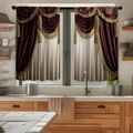 Detail of 3D digital print kitchen curtain with burgundy gradient and golden tassels - Wine Red Velvet Tassel